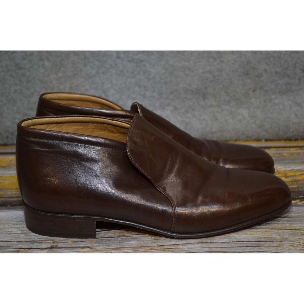 Enrico Bruno Shoes Mens 8 Brown Leather Slip On Almond Toe Dress Loafers Italy